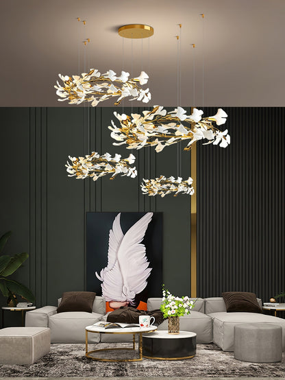 Gingko Leaves Ceramics Spiral Branch Chandelier