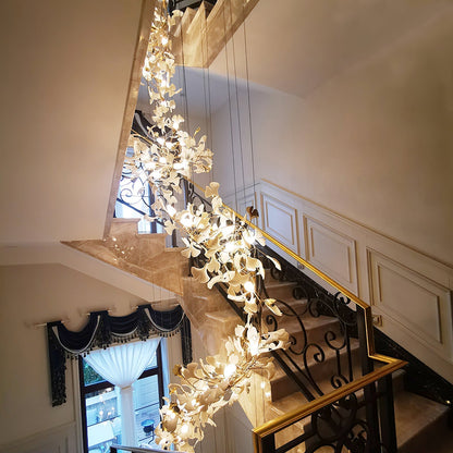 Gingko Leaves Ceramics Spiral Branch Chandelier