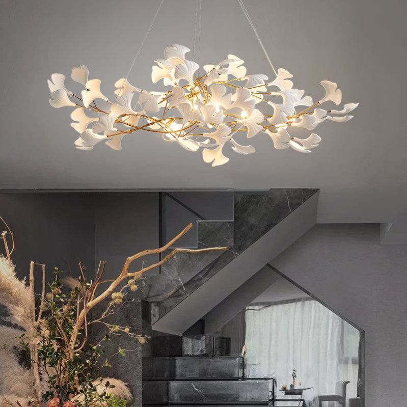 Ceramic Gingko Linear Branch Chandelier -  Morylighting