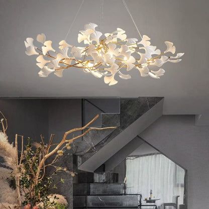 Ceramic Gingko Linear Branch Chandelier -  Morylighting
