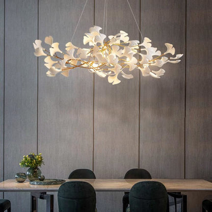 Ceramic Gingko Linear Branch Chandelier -  Morylighting