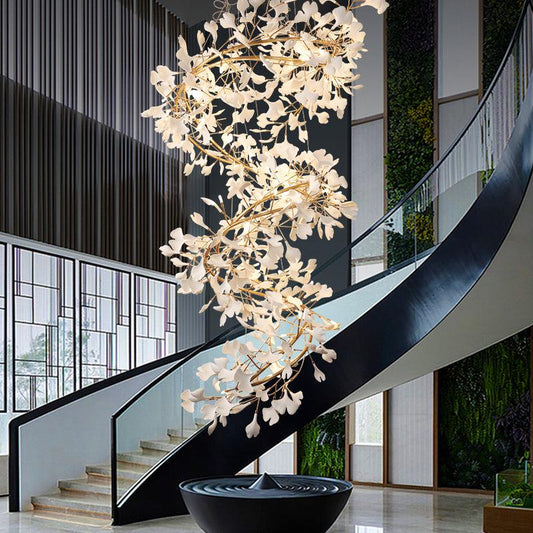 Ceramic Ginkgo Staircase  Long Branch Chandelier -  Morylighting