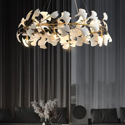 Ceramic Gingko Round Branch Chandelier -  Morylighting