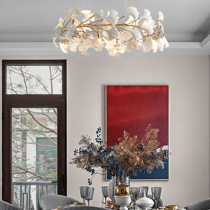 Ceramic Gingko Round Branch Chandelier -  Morylighting