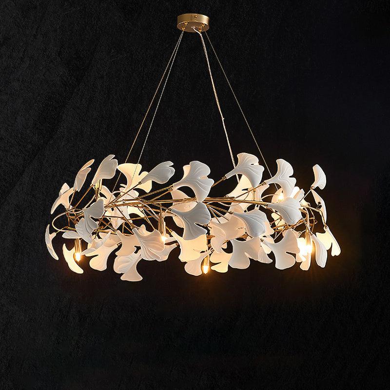 Ceramic Gingko Round Branch Chandelier - Morylighting