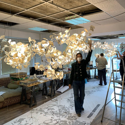Gingko Leaves Ceramics Spiral Branch Chandelier