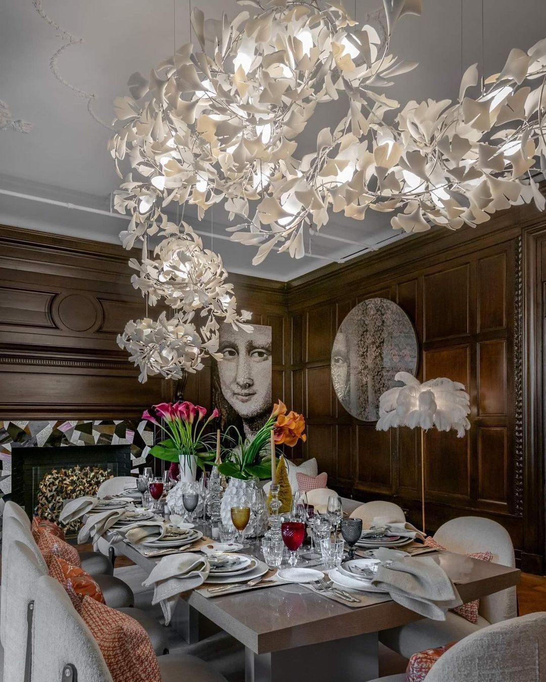 Gingko Leaves Ceramics Spiral Branch Chandelier