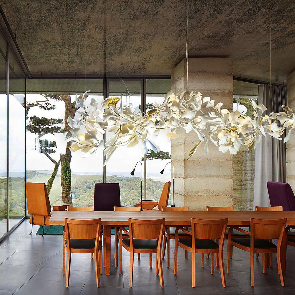 Gingko Leaves Ceramics Spiral Branch Chandelier