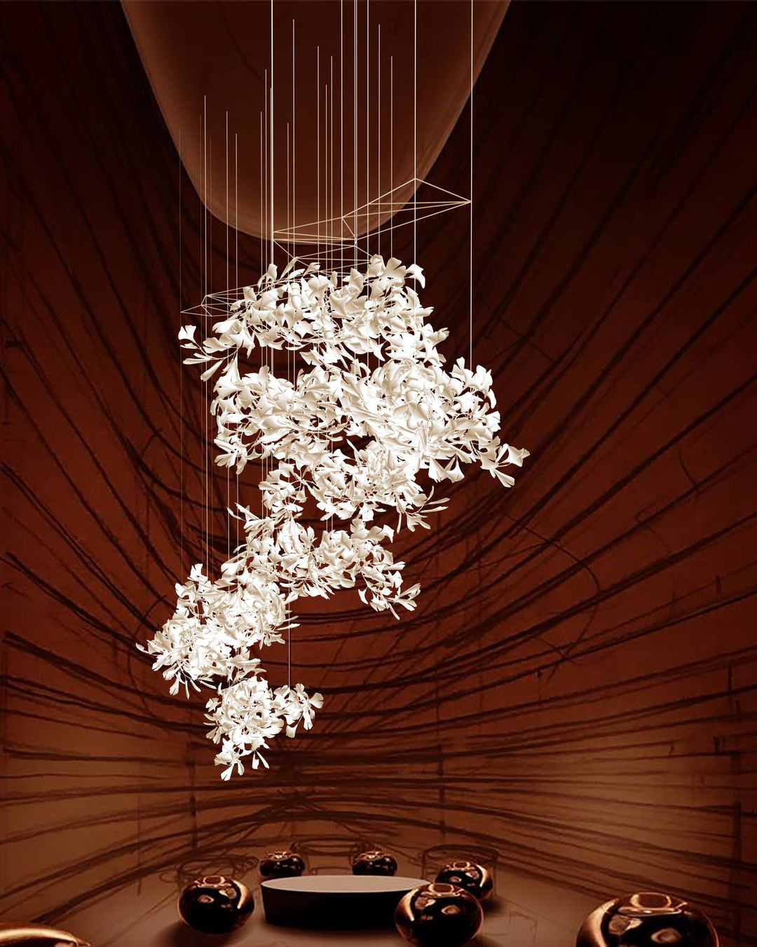 Gingko Leaves Ceramics Spiral Branch Chandelier