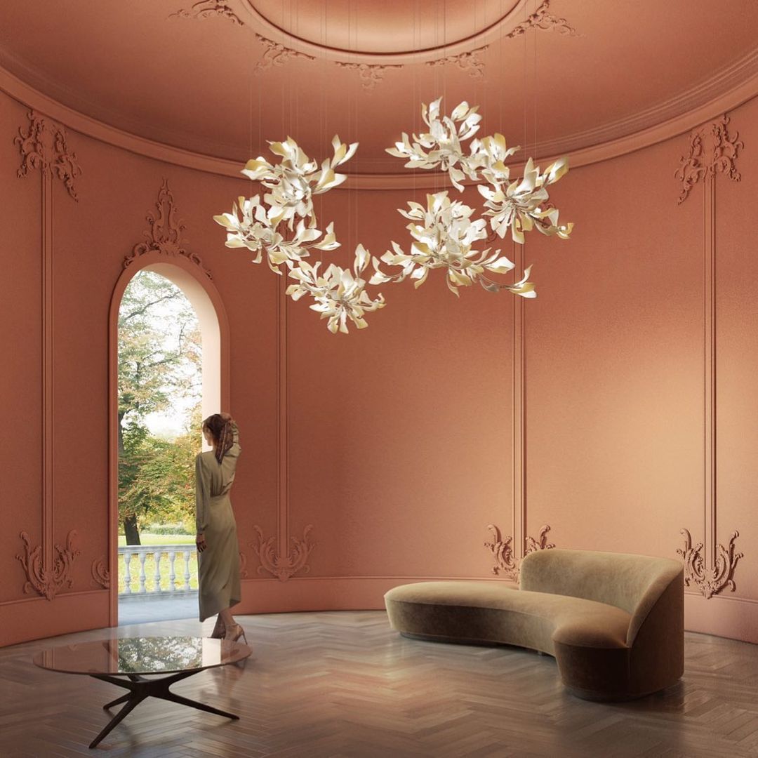 Gingko Leaves Ceramics Spiral Branch Chandelier