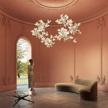 Gingko Leaves Ceramics Spiral Branch Chandelier