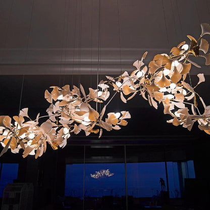 Gingko Leaves Ceramics Spiral Branch Chandelier