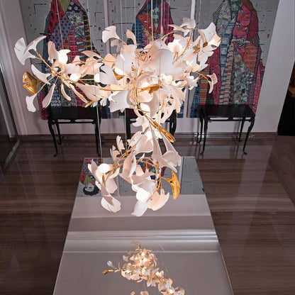 Gingko Leaves Ceramics Spiral Branch Chandelier
