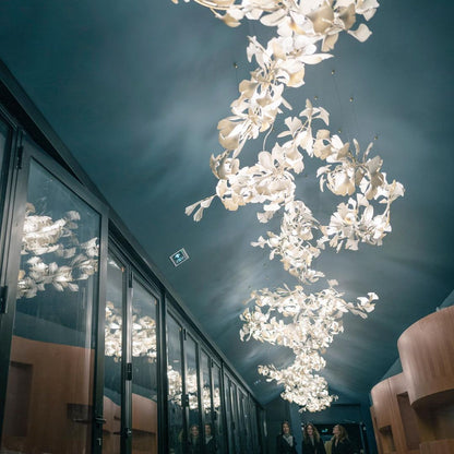 Gingko Leaves Ceramics Spiral Branch Chandelier