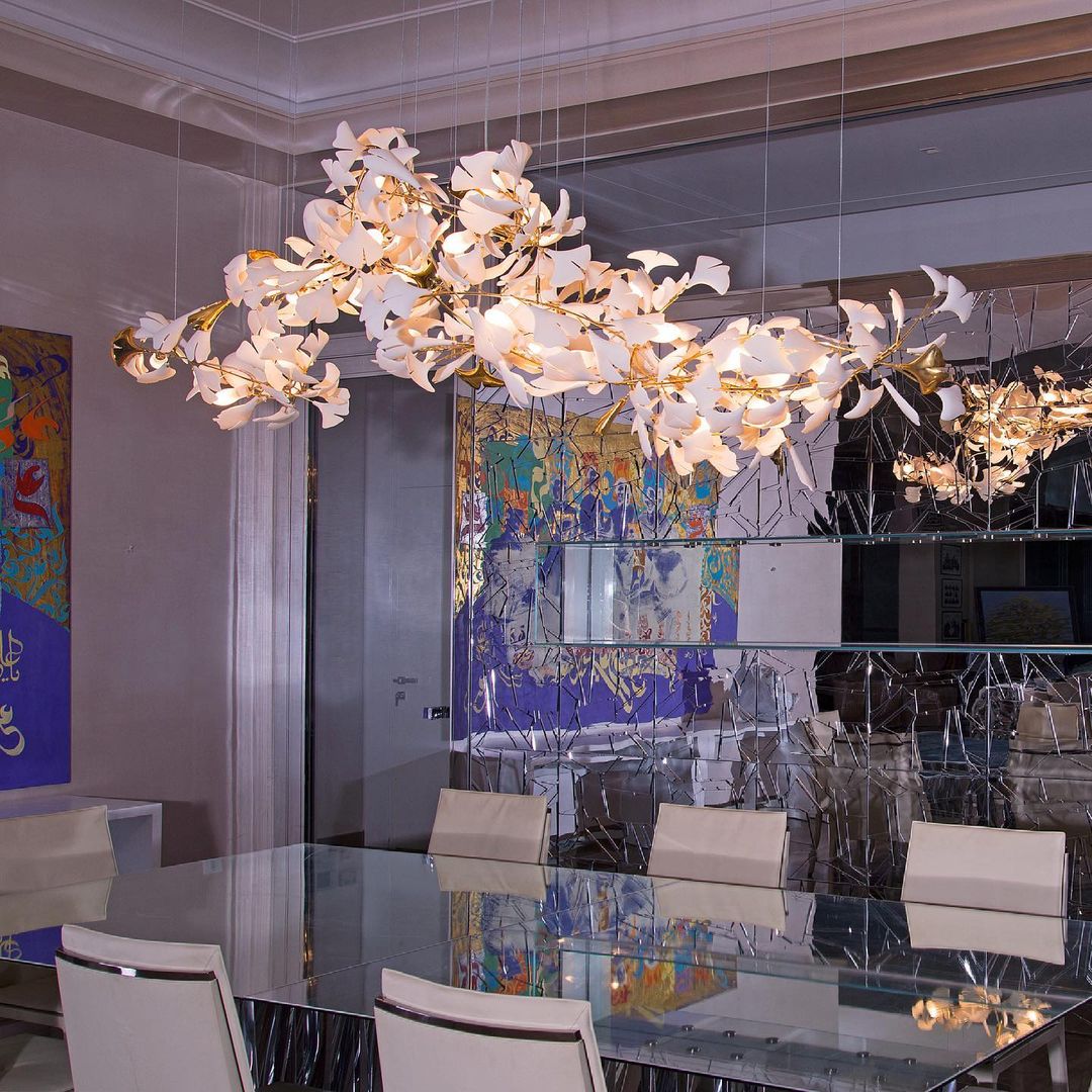 Gingko Leaves Ceramics Spiral Branch Chandelier