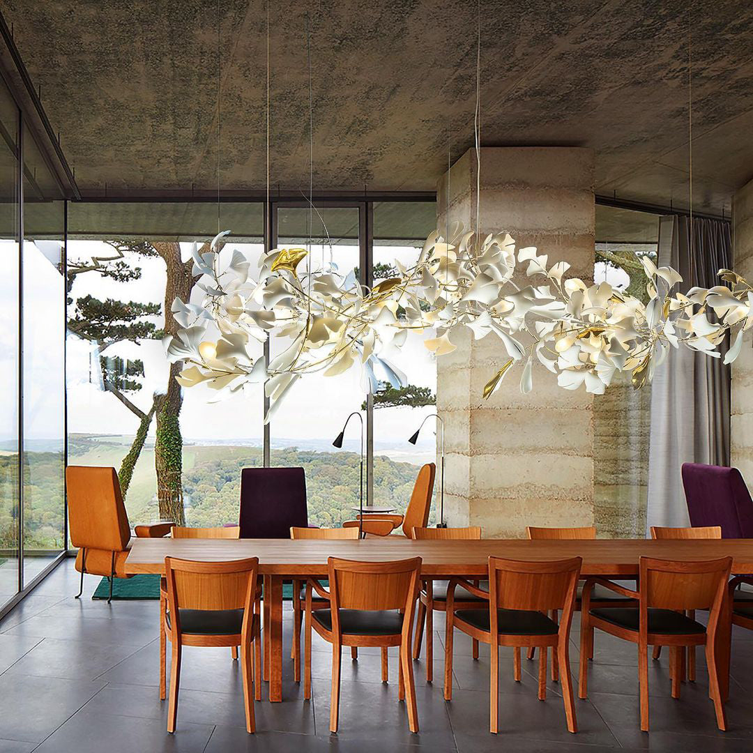Gingko Leaves Ceramics Spiral Branch Chandelier