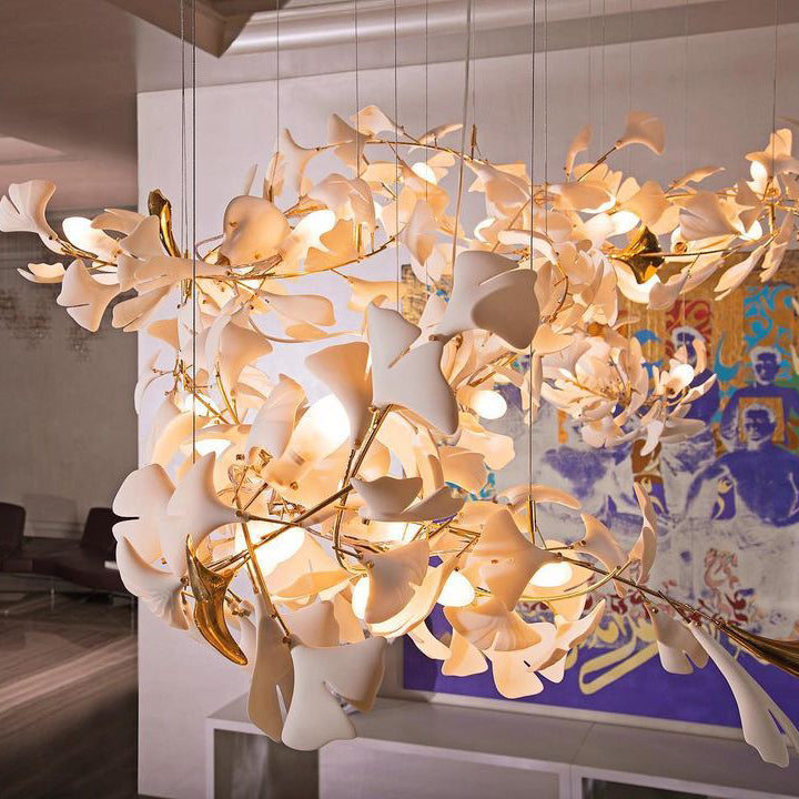Gingko Leaves Ceramics Spiral Branch Chandelier