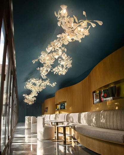 Gingko Leaves Ceramics Spiral Branch Chandelier
