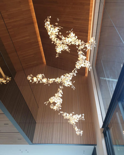 Gingko Leaves Ceramics Spiral Branch Chandelier
