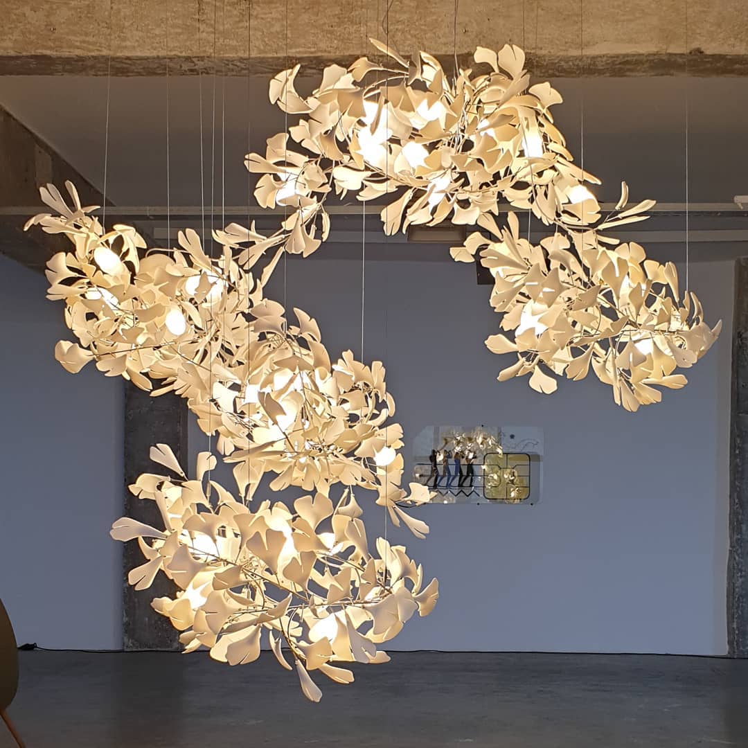 Gingko Leaves Ceramics Spiral Branch Chandelier