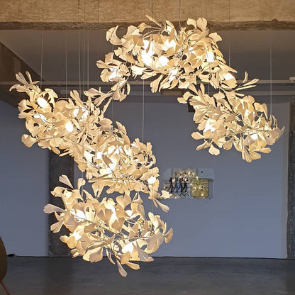 Gingko Leaves Ceramics Spiral Branch Chandelier