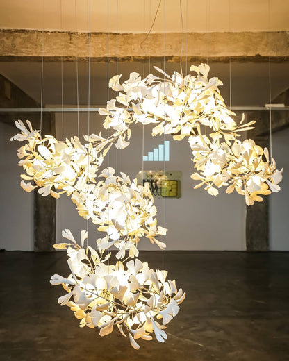 Gingko Leaves Ceramics Spiral Branch Chandelier
