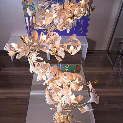 Gingko Leaves Ceramics Spiral Branch Chandelier