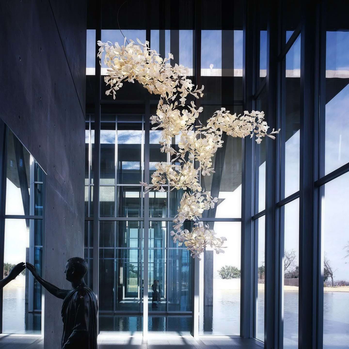 Gingko Leaves Ceramics Spiral Branch Chandelier