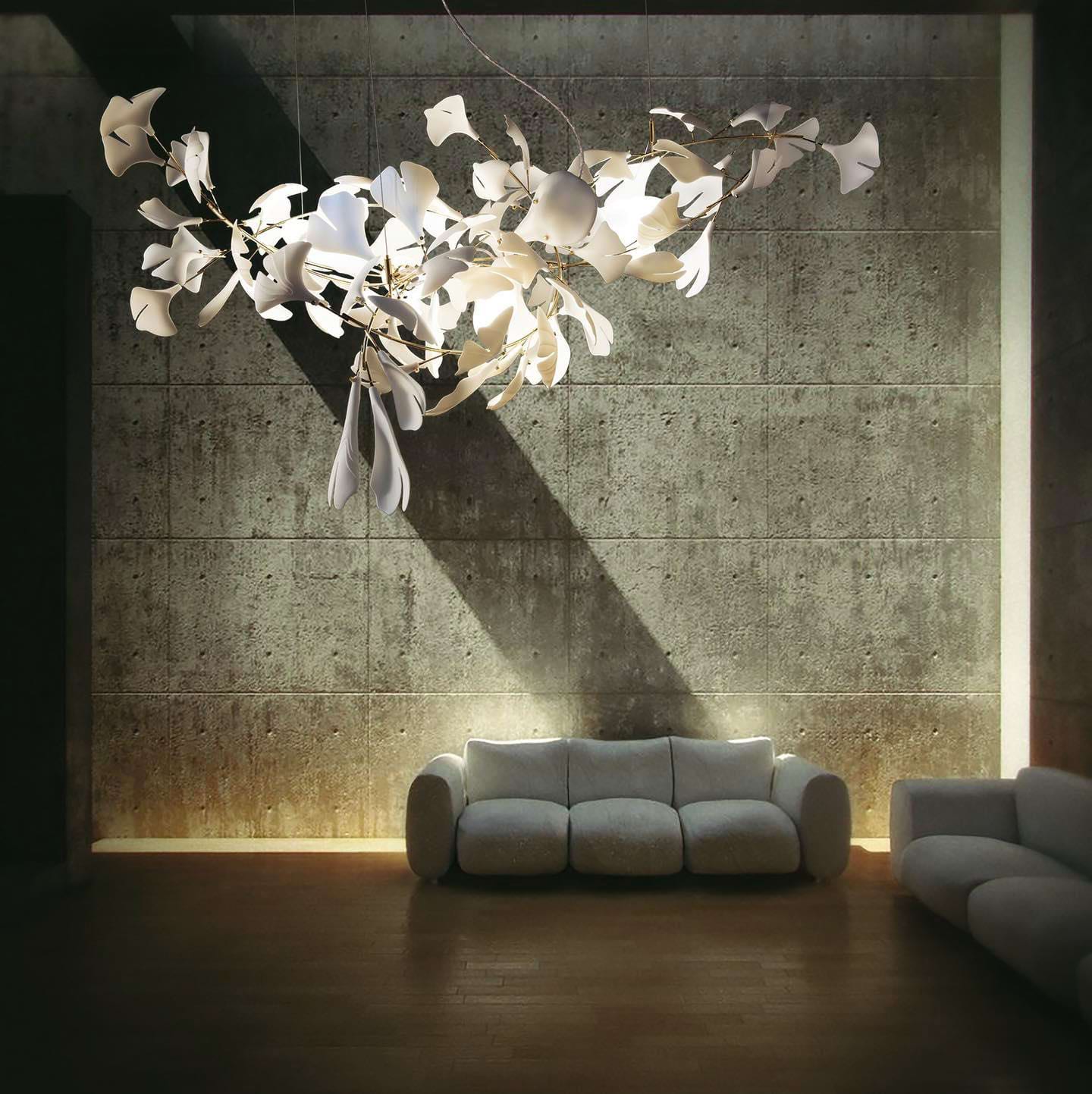 Gingko Leaves Ceramics Spiral Branch Chandelier