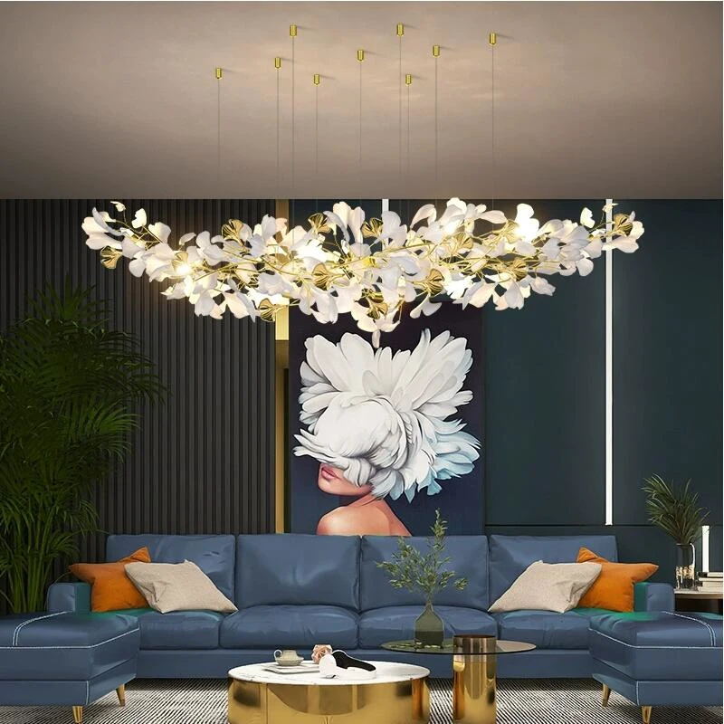 Gingko Leaves Ceramics Spiral Branch Chandelier