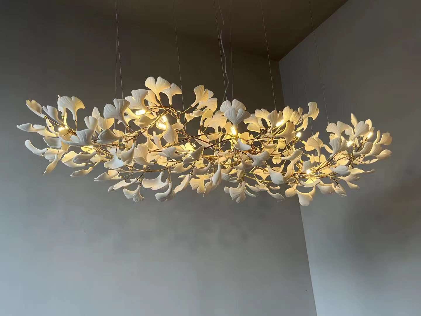 Gingko Leaves Ceramics Spiral Branch Chandelier