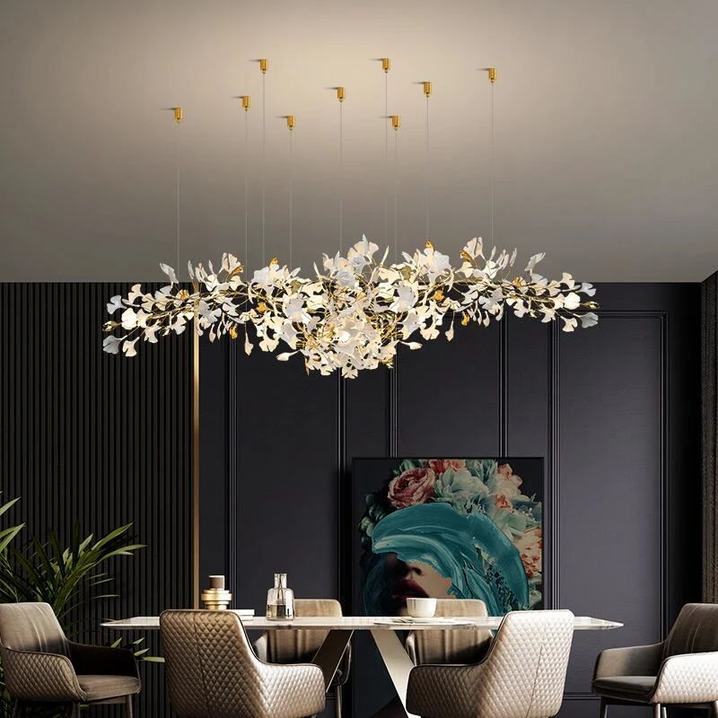 Gingko Leaves Ceramics Spiral Branch Chandelier