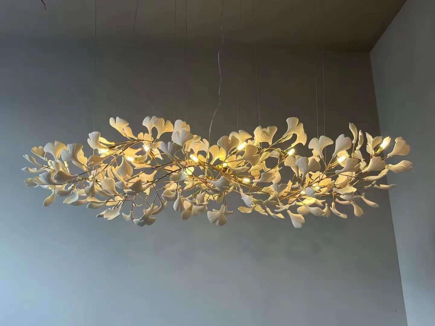 Gingko Leaves Ceramics Spiral Branch Chandelier