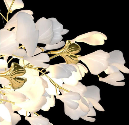 Gingko Leaves Ceramics Spiral Branch Chandelier