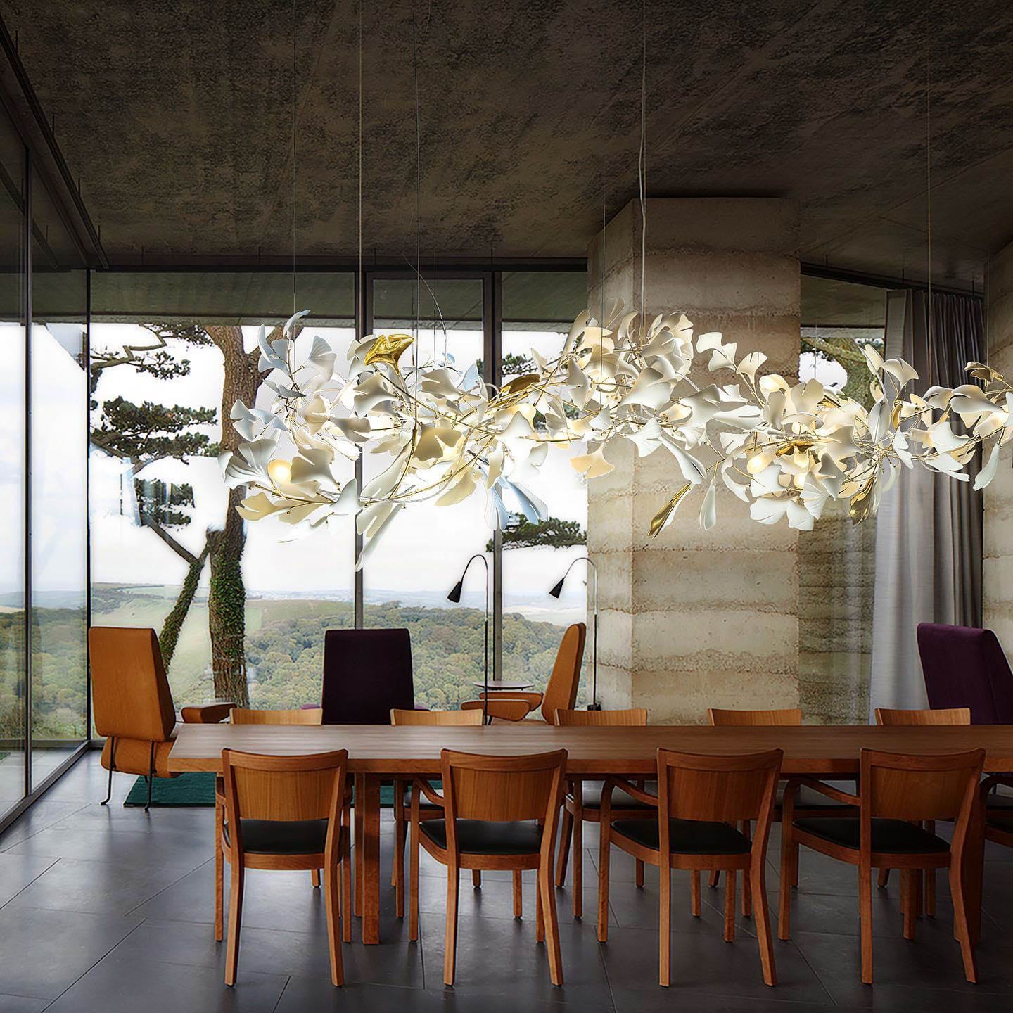 Gingko Leaves Ceramics Spiral Branch Chandelier