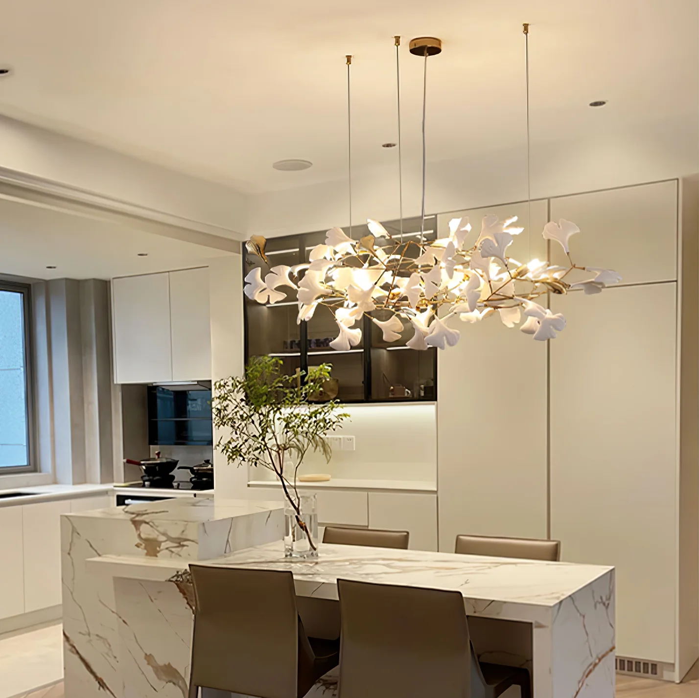 Gingko Leaves Ceramics Spiral Branch Chandelier