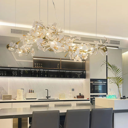 Gingko Leaves Ceramics Spiral Branch Chandelier