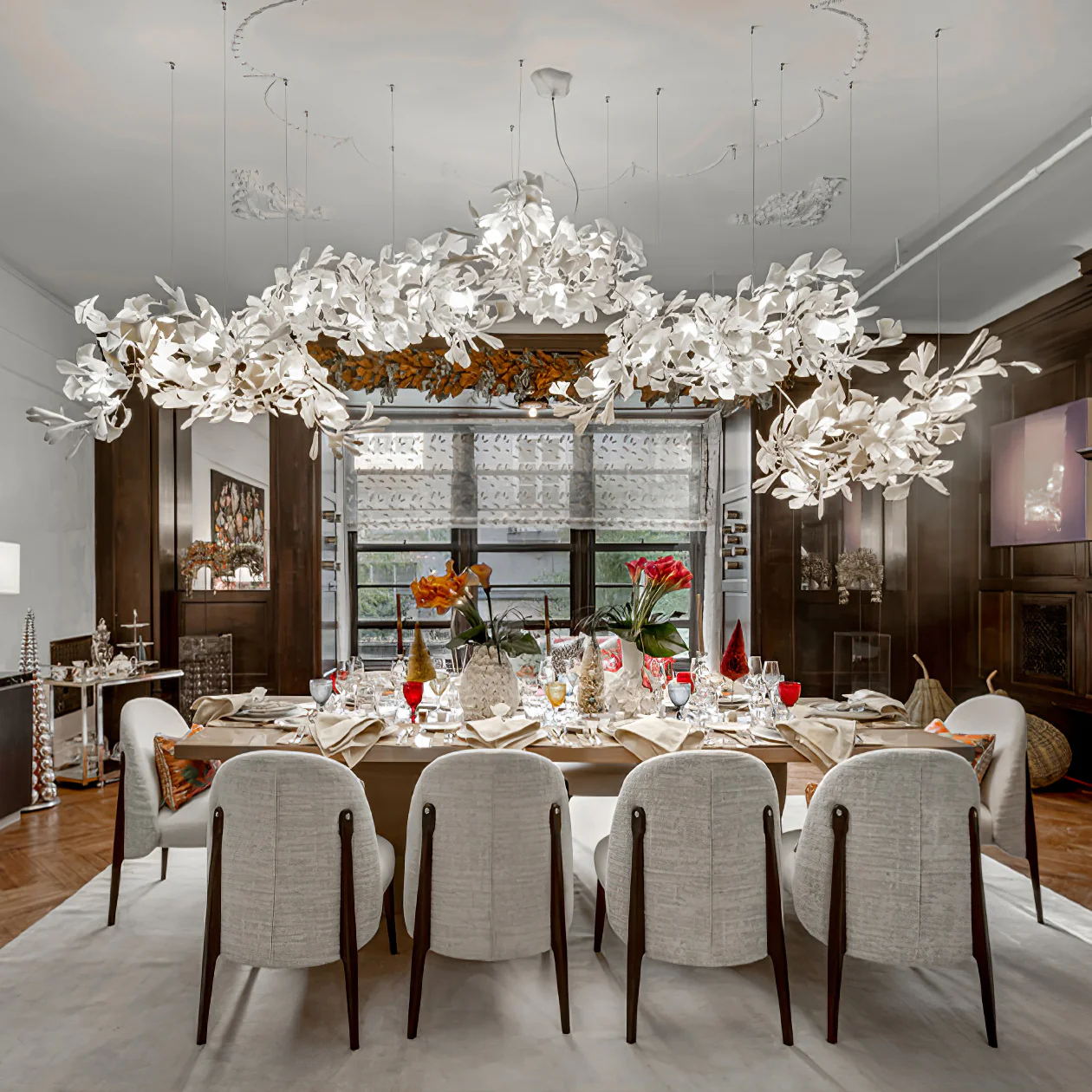 Gingko Leaves Ceramics Spiral Branch Chandelier