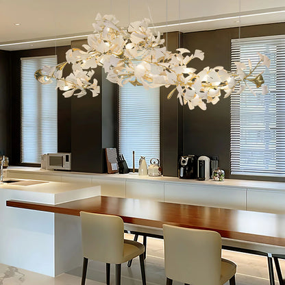 Gingko Leaves Ceramics Spiral Branch Chandelier