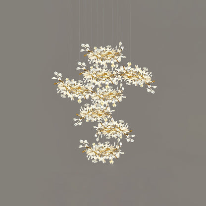 Gingko Leaves Ceramics Spiral Branch Chandelier