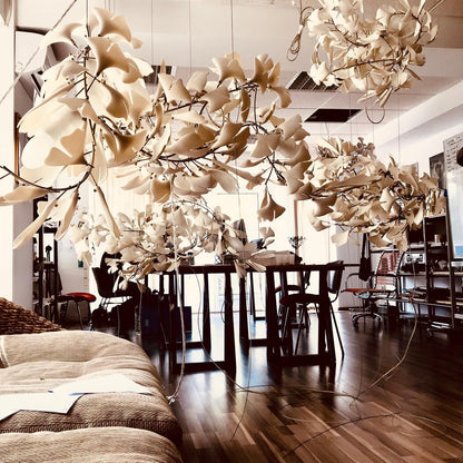 Gingko Leaves Ceramics Spiral Branch Chandelier