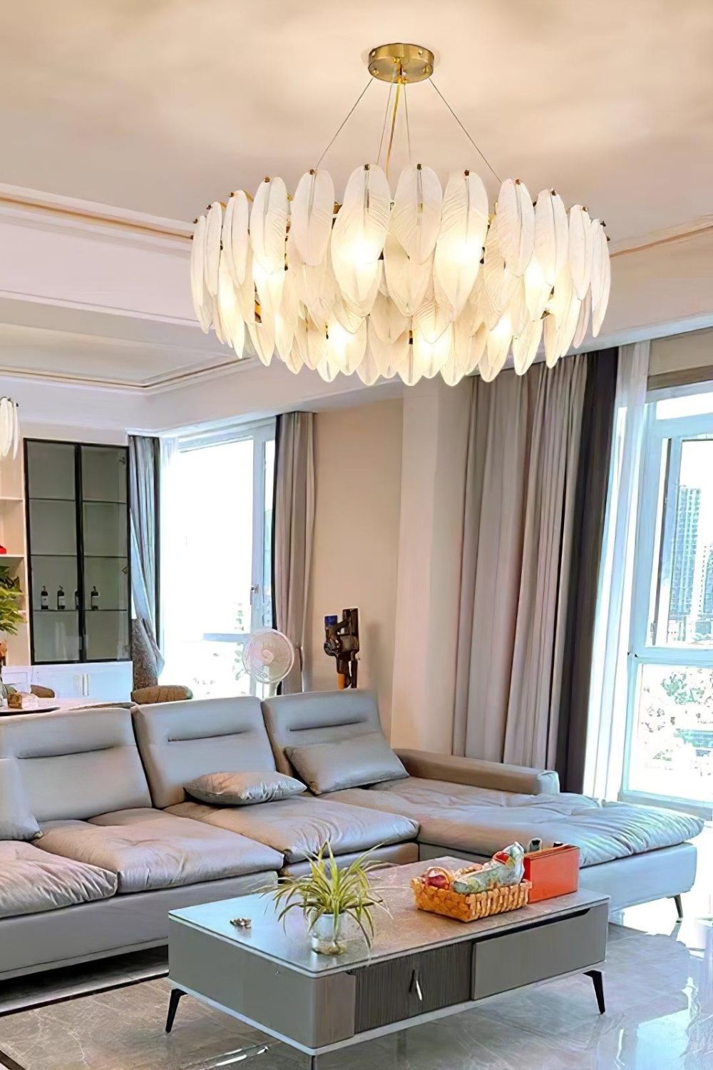 Glass Feather Chandelier - morylighting