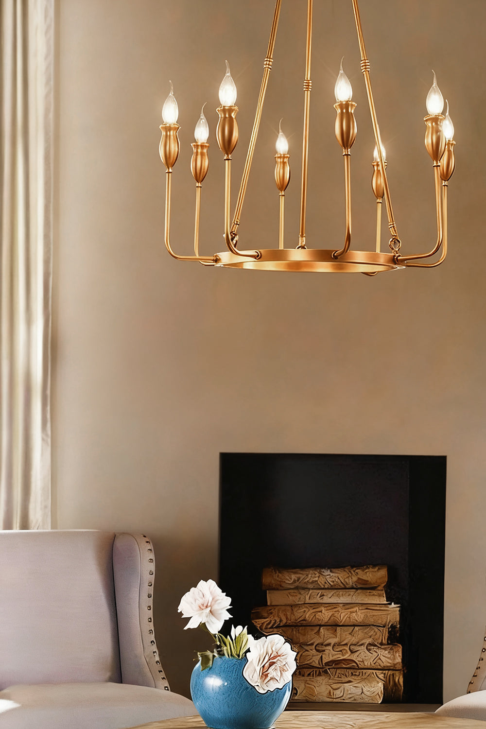 Golden Ring Candle-Arm Chandelier - view 7 | morylighting