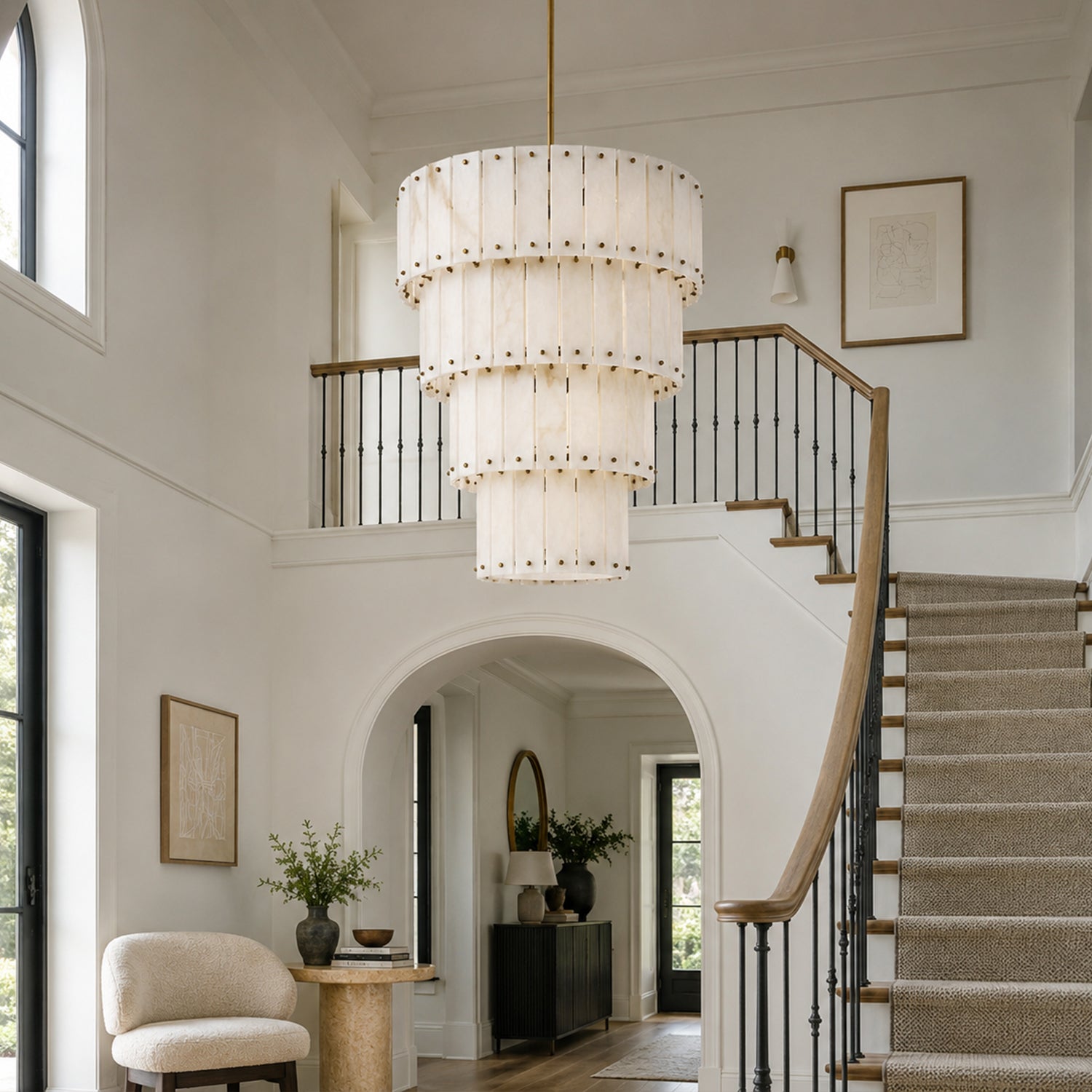 Simona Alabaster Round 4-Tier Chandelier