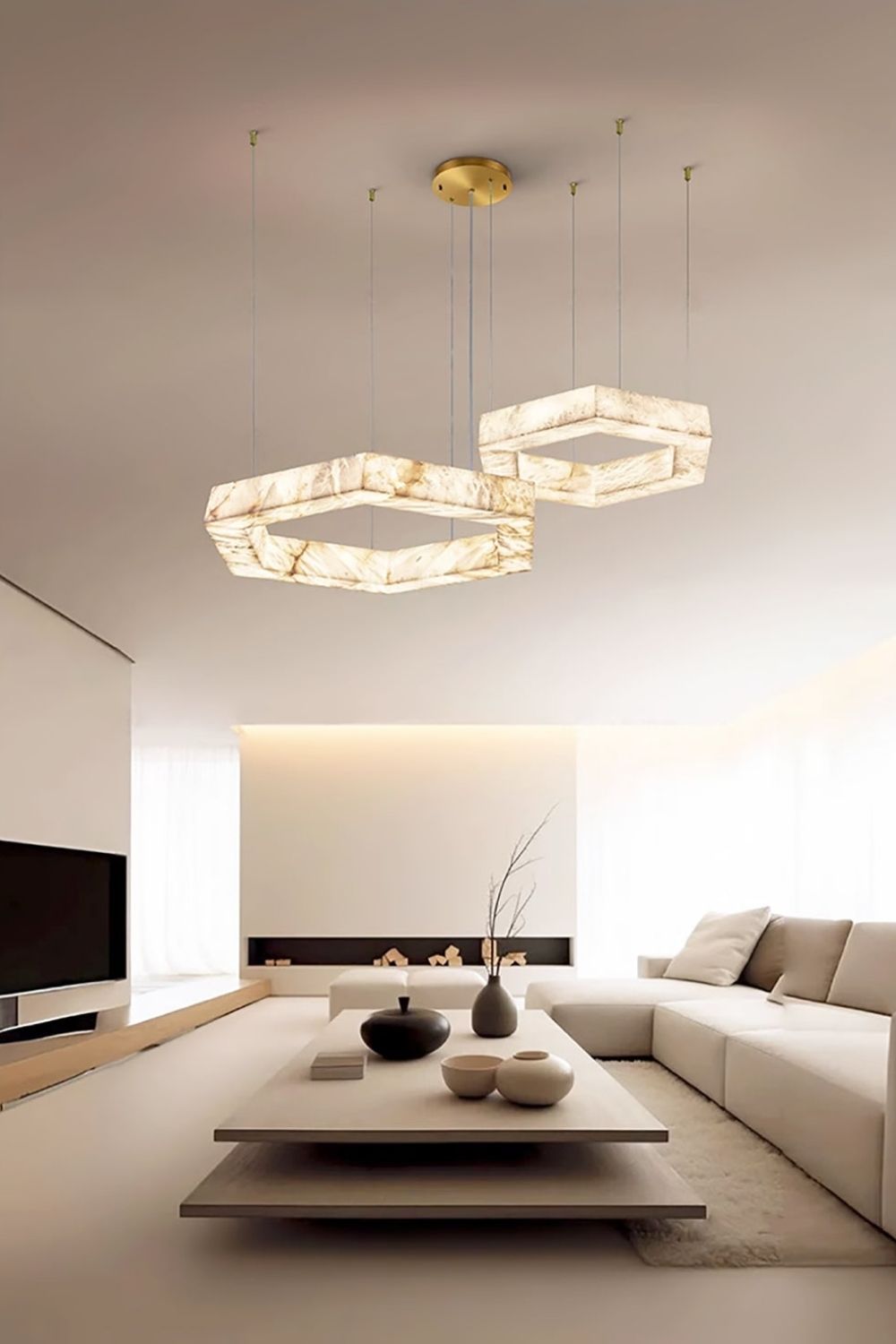 Hexagonal Alabaster Chandelier - view 5 | morylighting