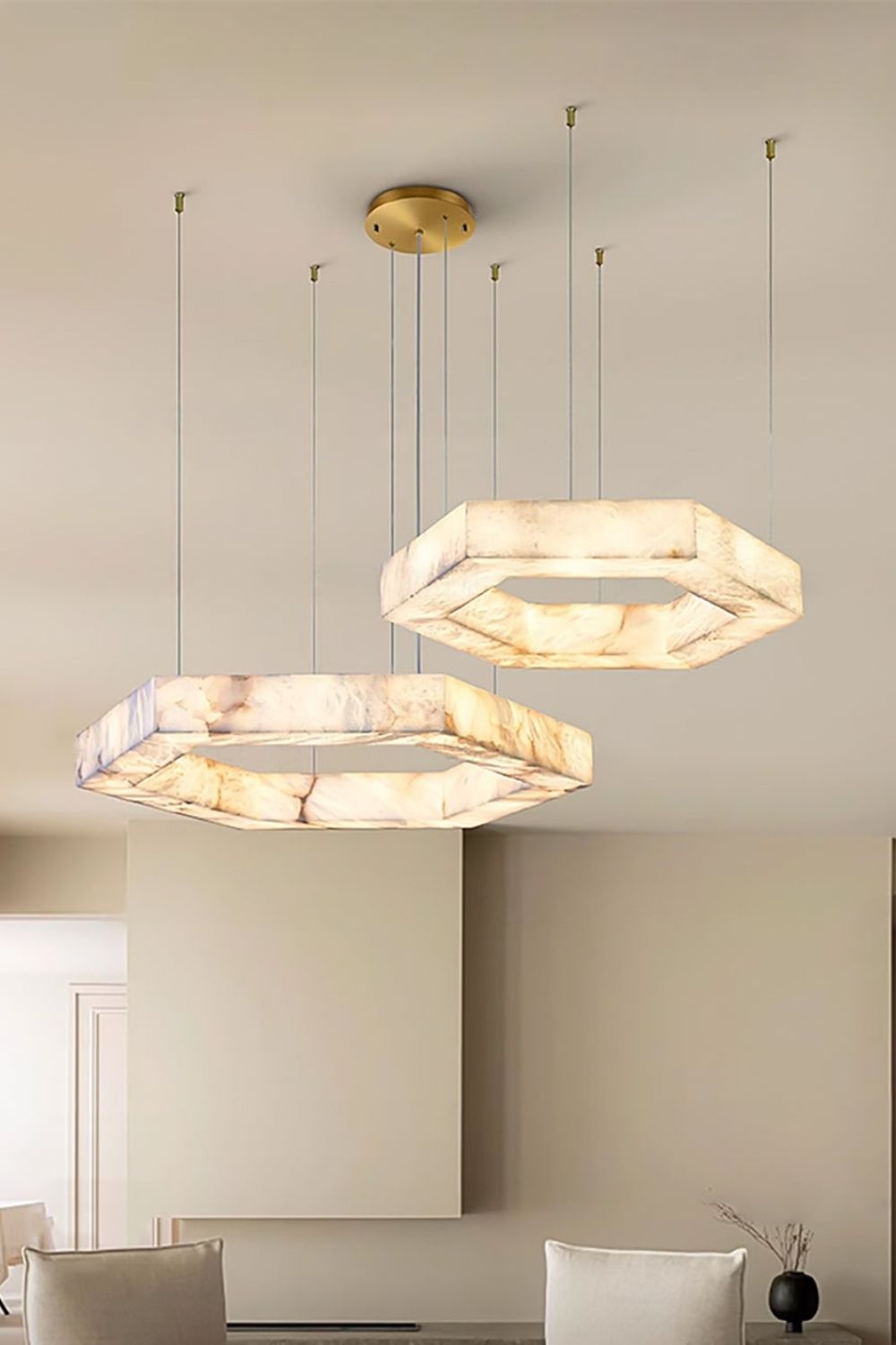 Hexagonal Alabaster Chandelier - view 6 | morylighting
