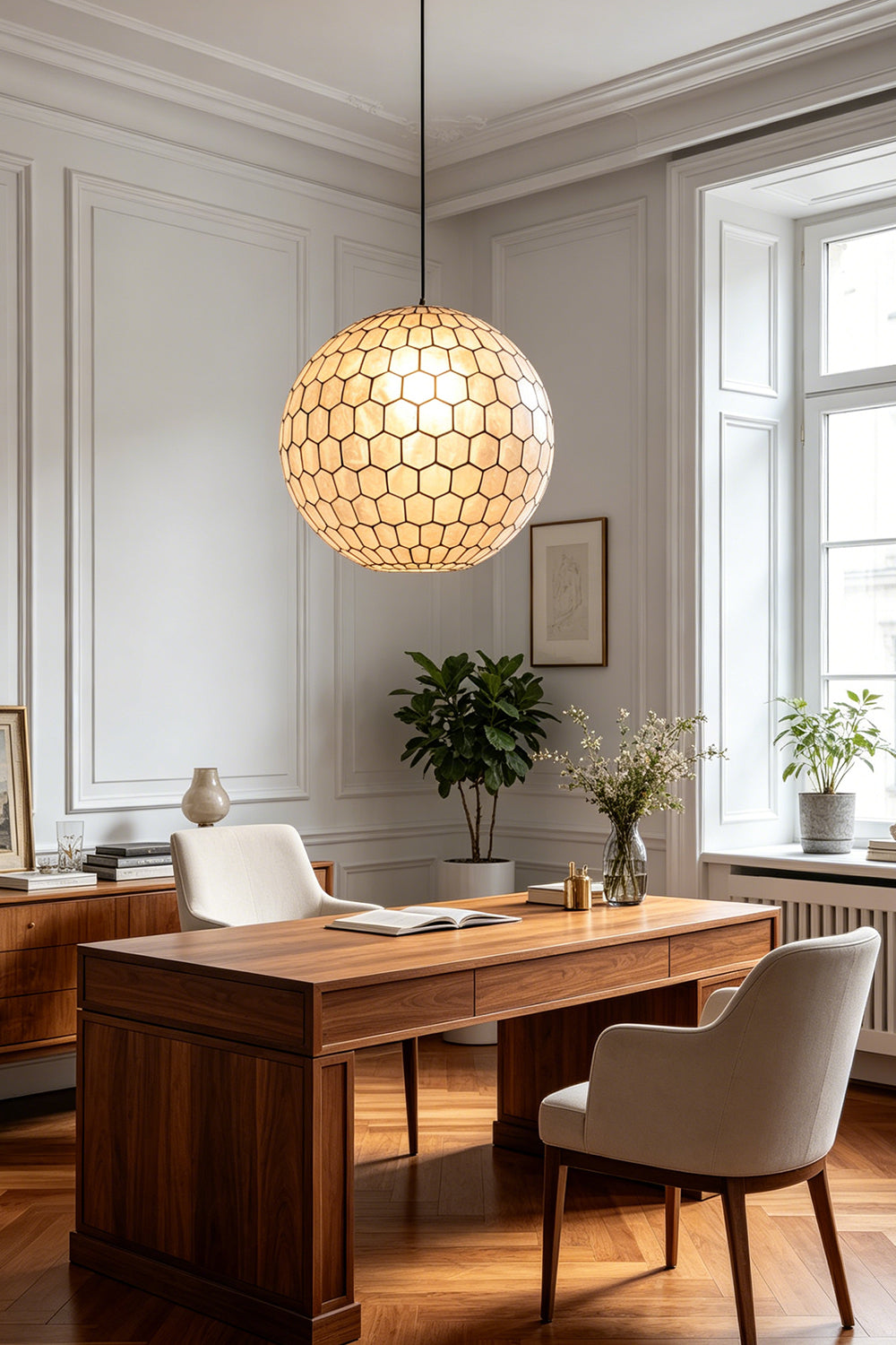 Honeycomb Shell Orb Pendant for Den/Study | vexa lamps