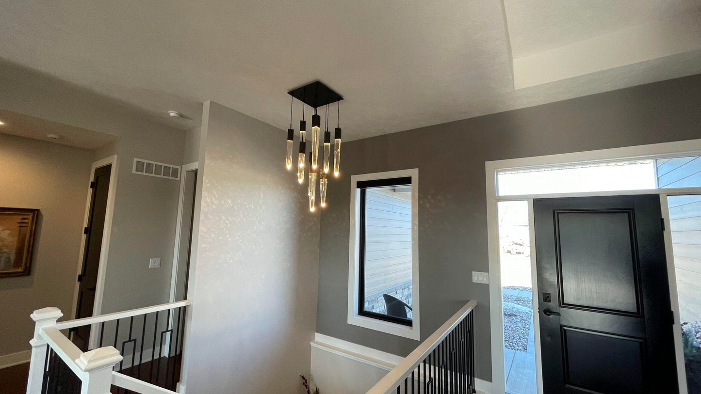 Modern Light Luxury Round/Rectangle Ceiling Pendant Light in Black Finish for Kitchen Island/ Staircase/Living Room