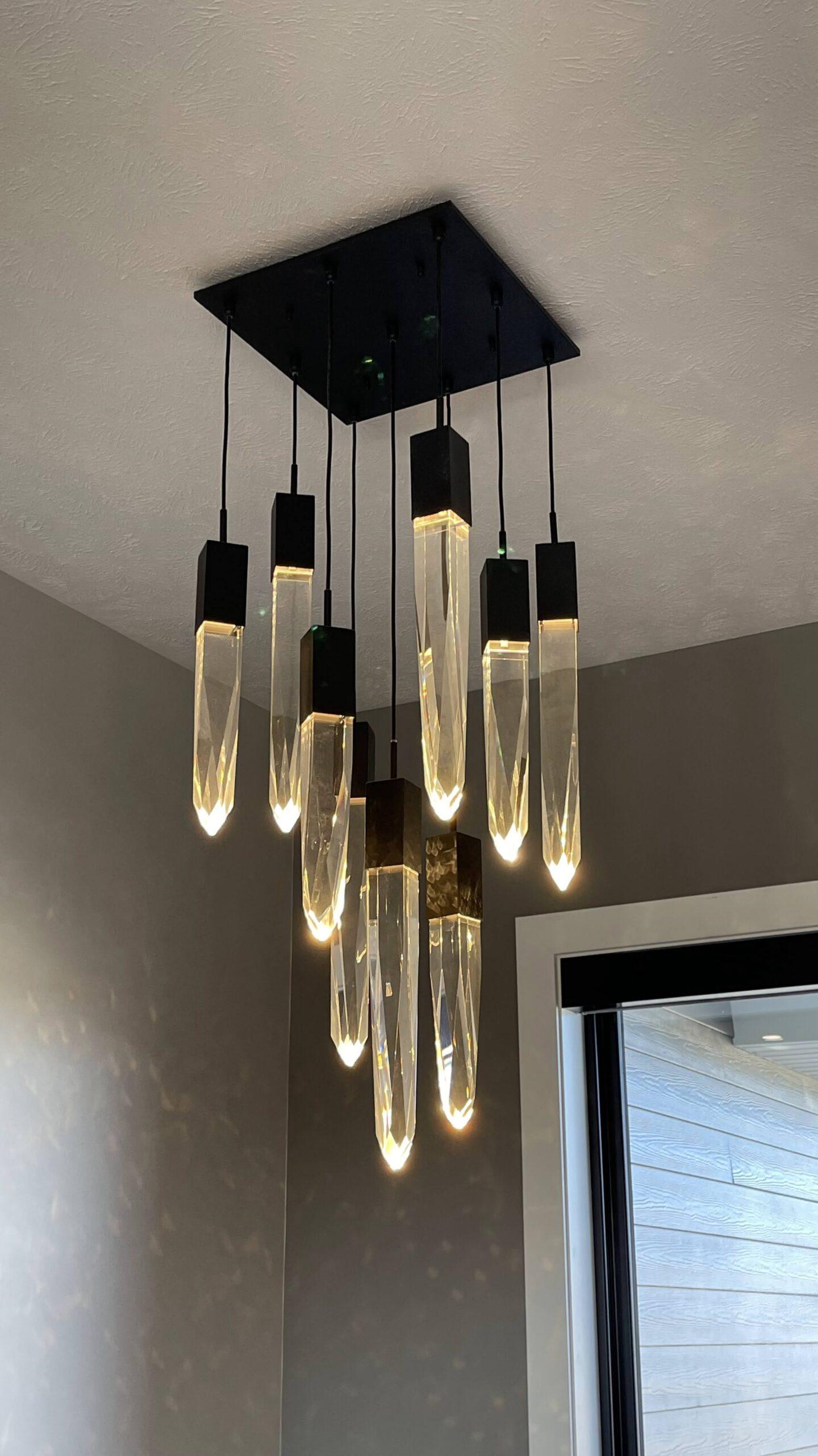 Modern Light Luxury Round/Rectangle Ceiling Pendant Light in Black Finish for Kitchen Island/ Staircase/Living Room