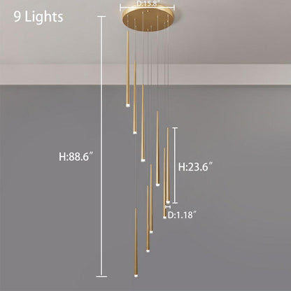Minimalism Foyer Staircase Chandelier Ceiling Pendant Lighting Fixture For Living Room Entryway In Gold/ Black Finish